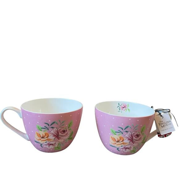 English Mug Co Fine China Pink Floral Coffee Mug Tea Cup 12oz Set of 2 New - Picture 13 of 15